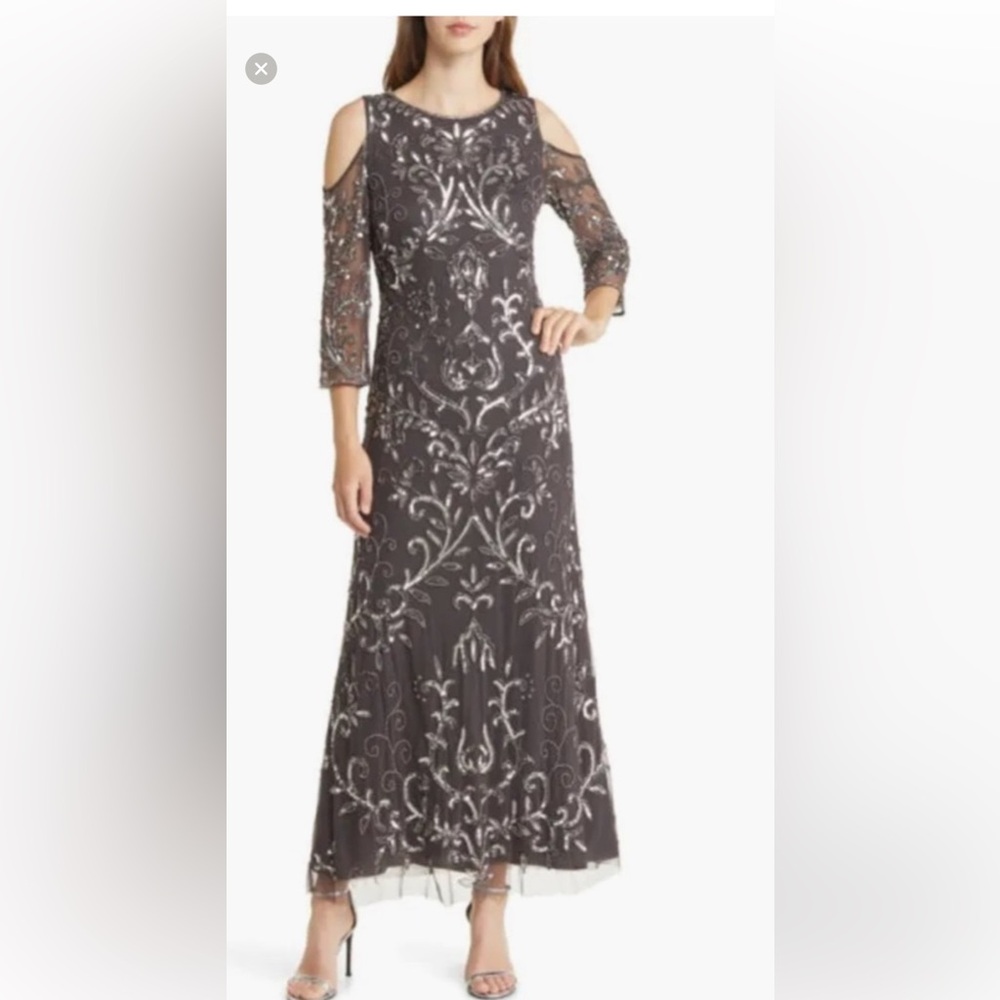 Pisarro Nights Black and Silver Beaded Long Sleeve Dress